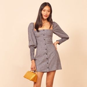 Reformation Gambino Dress, Grey Check Colour, Size 8